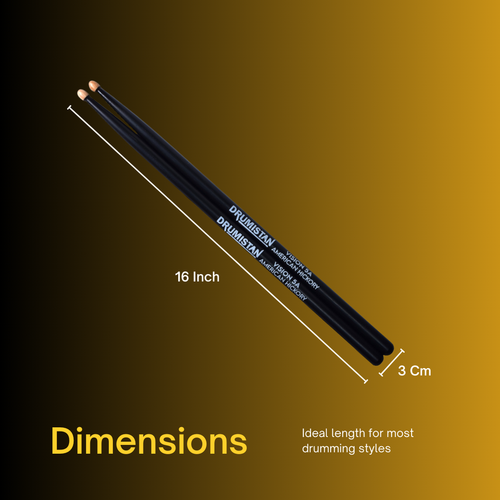 Vision American Hickory Drum Sticks - Black (Straight Balance, Acorn Tip)