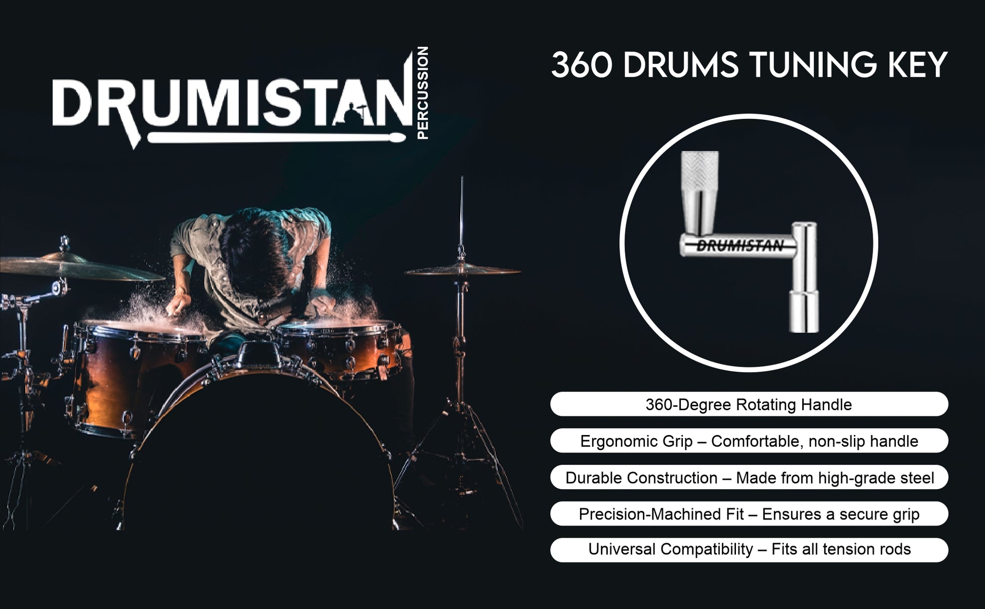 Continuous Motion Drum Tuning Key - Precision Drum Tuner for Quick & Easy Adjustments