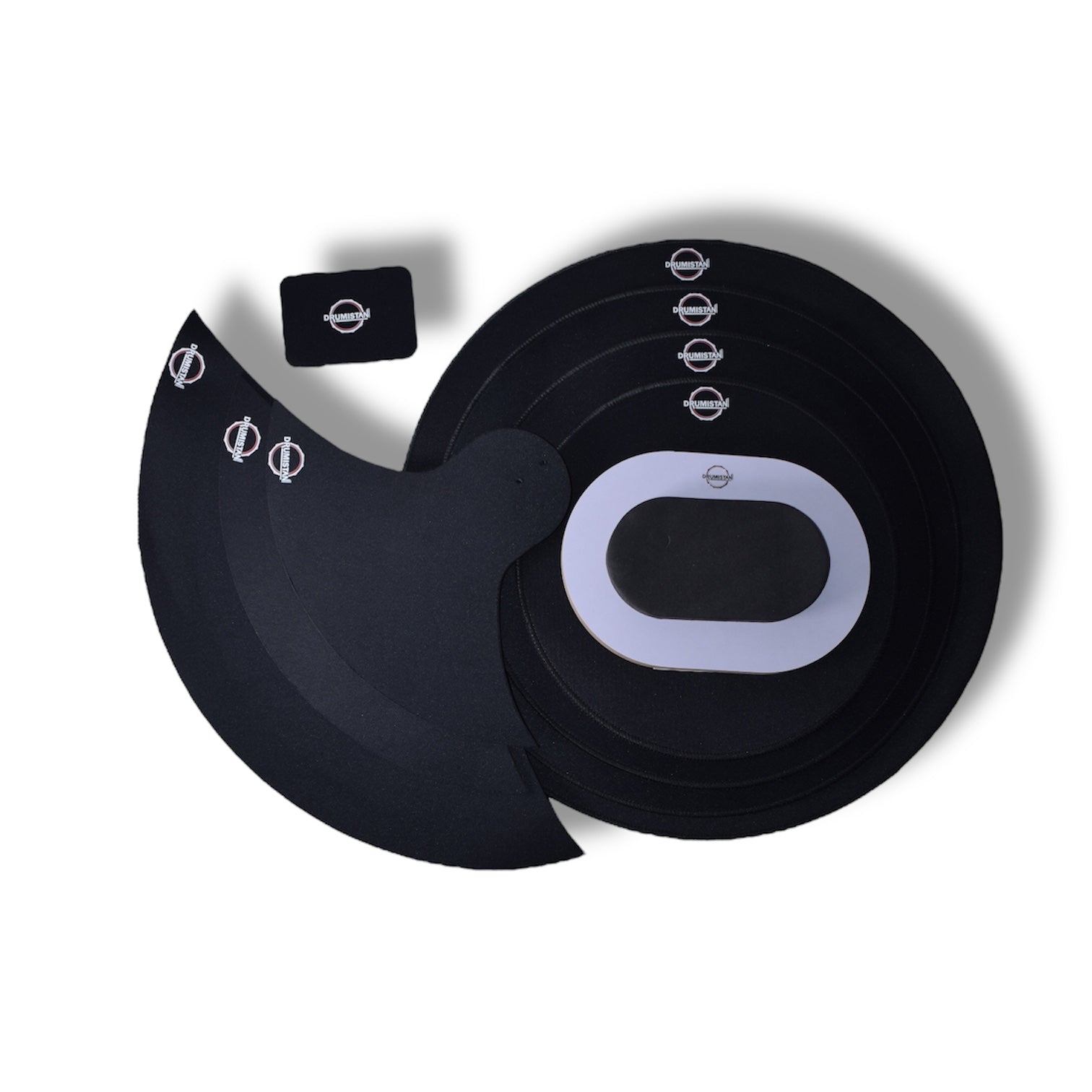 Drum Mute Pad Kit, 9-Piece Black, Silent Training Set with Multiple Sizes (10,12,14,16) shell set + 3 cymbals set + kick mute pad