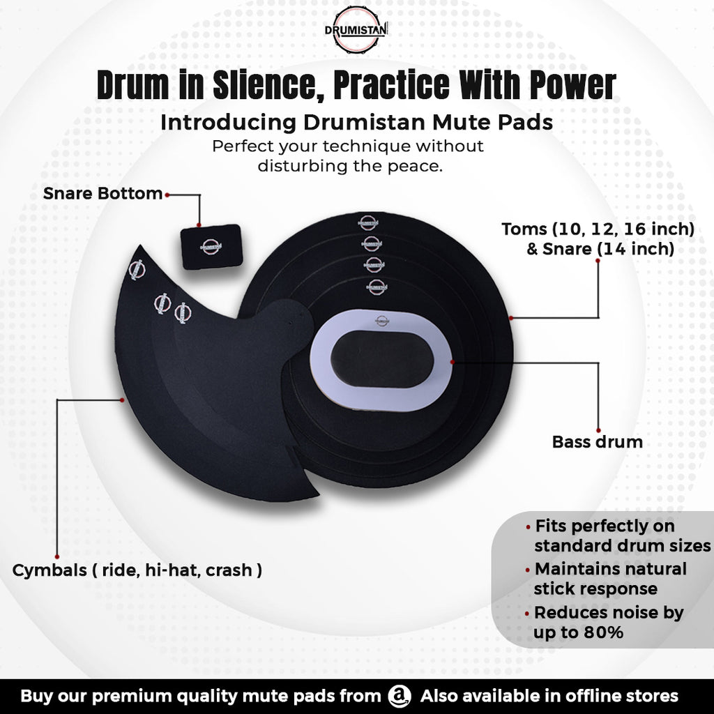 Drum Mute Pad Kit, 9-Piece Black, Silent Training Set with Multiple Sizes (10,12,14,16) shell set + 3 cymbals set + kick mute pad